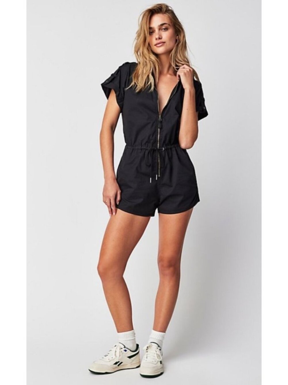 NEW Pistola Meg Utility Zip-Front Relaxed-Fit Oversized Black Short Romper